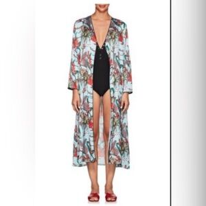 Lobo Rosa Satin Monkey Print Kimono Robe or Wrap Dress
